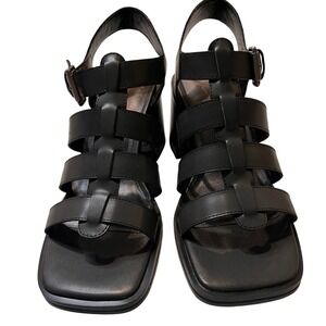 Zodiac Black Leather Square Toe Gladiator Chunky Heel Sandals‎ Size 9.5